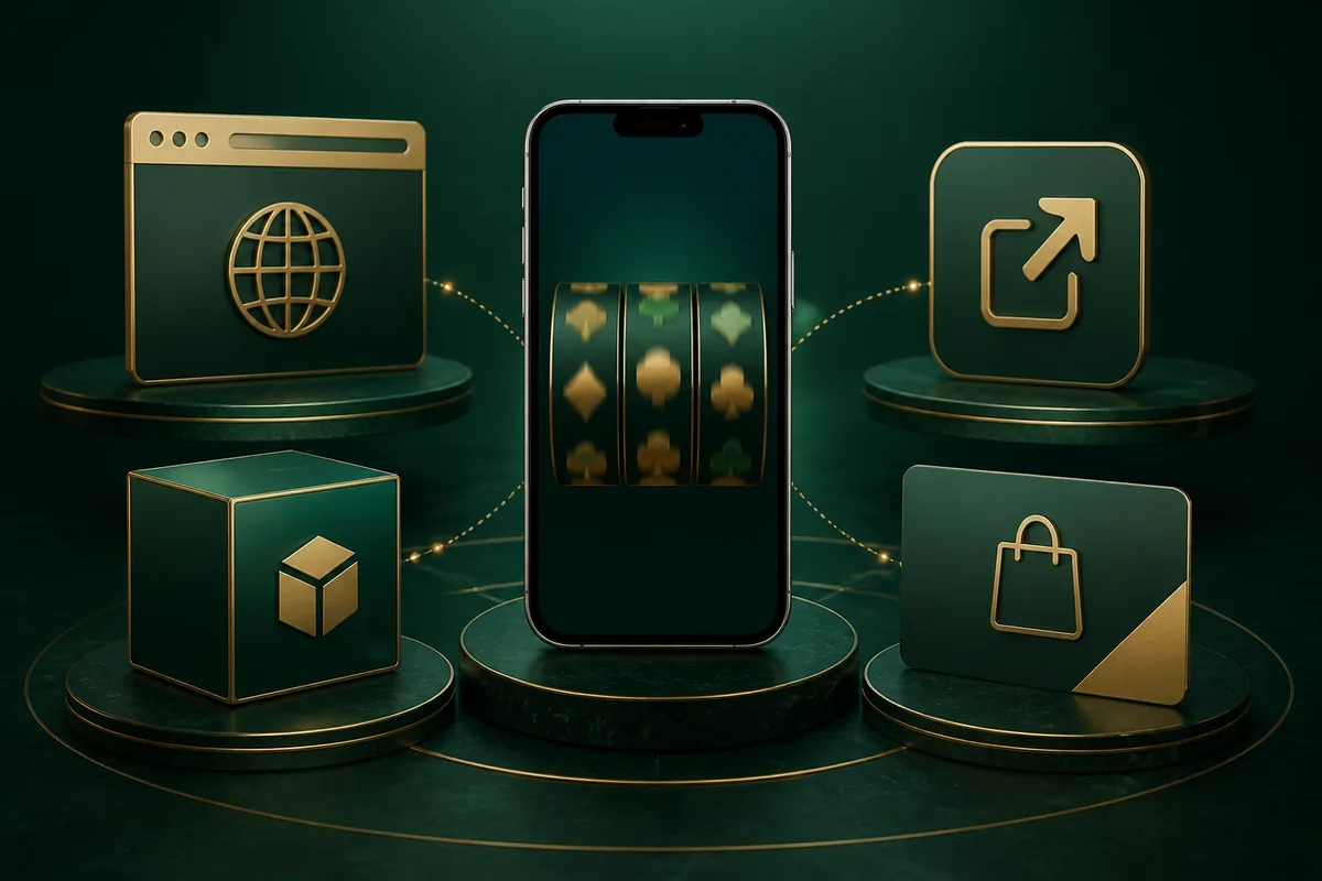 Formas ilustrativas de acesso móvel: web, PWA, APK e loja