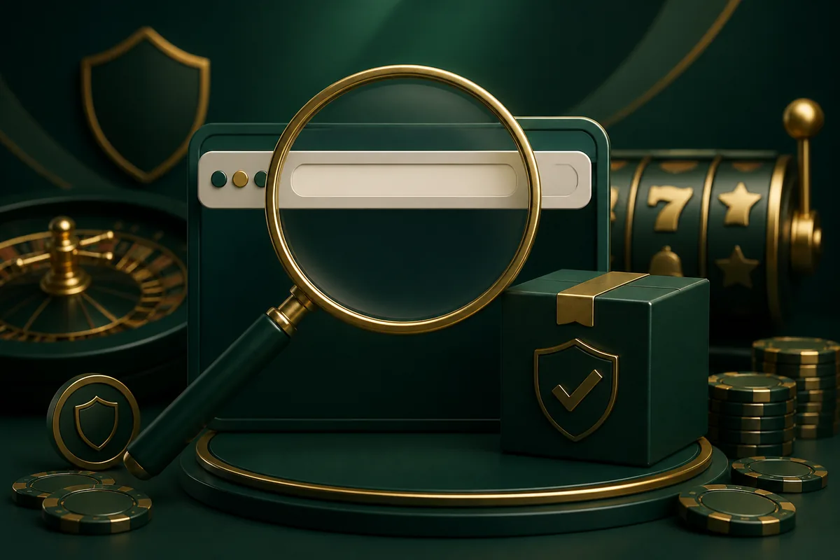 Ilustração de verificação de domínio e aplicativo em contexto de cassino